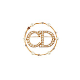 Christian Dior CD Gold Rhinestone Pearl Brooch Costume Jewellery